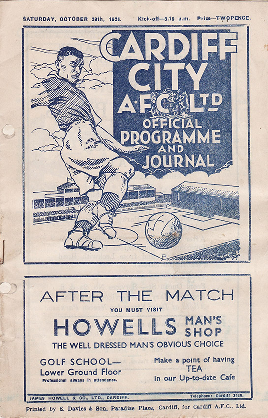 <b>Saturday, October 29, 1938</b><br />vs. Cardiff City (Away)